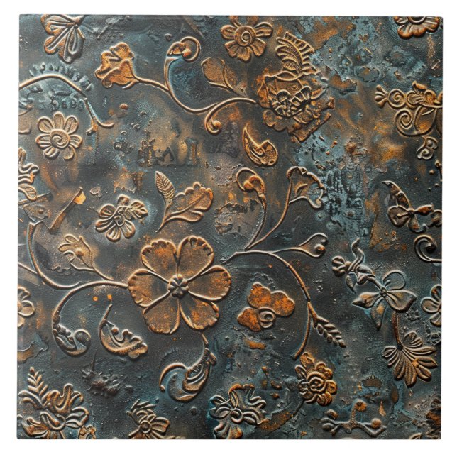 Rusted Metal Antique Floral  Fliese (Vorderseite)