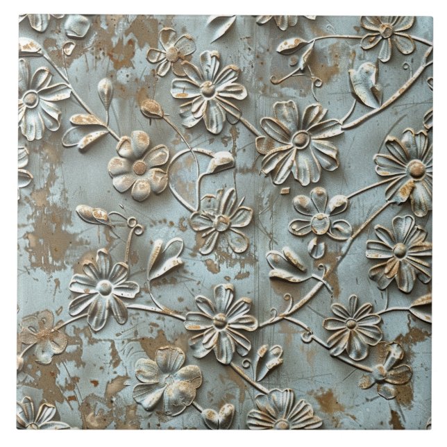 Rusted Metal Antique Floral  Fliese (Vorderseite)