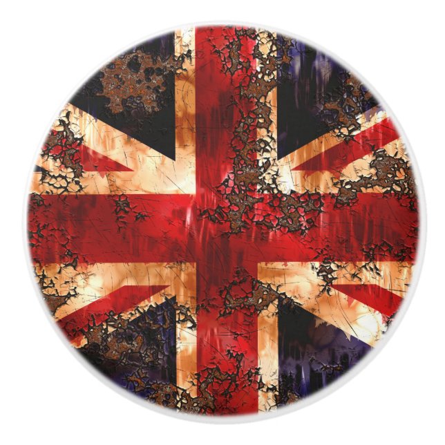 Rusted Patriotic United Kingdom Flag Keramikknauf (Vorderseite)