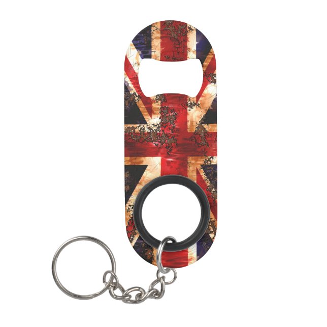 Rusted Patriotic United Kingdom Flag Schlüsselbund Flaschenöffner (Vorderseite)