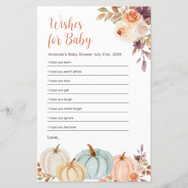 Rusti Orange Pumpkin Floral Wünsche für Baby (Vorderseite)