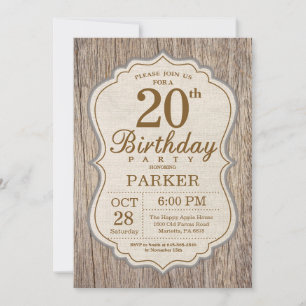 Rustic 20th Birthday Invitation Wood Einladung