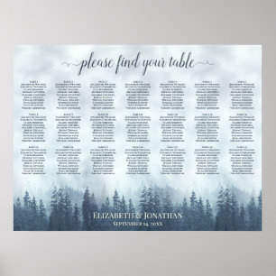 Rustic 21 Tisch Blau Kiefern Hochzeit Sitzordnung Poster