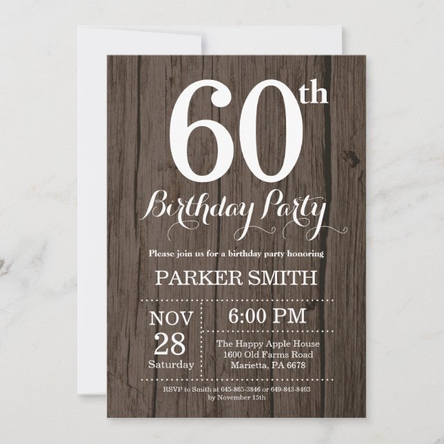 Rustic 60th Birthday Invitation (Devant)