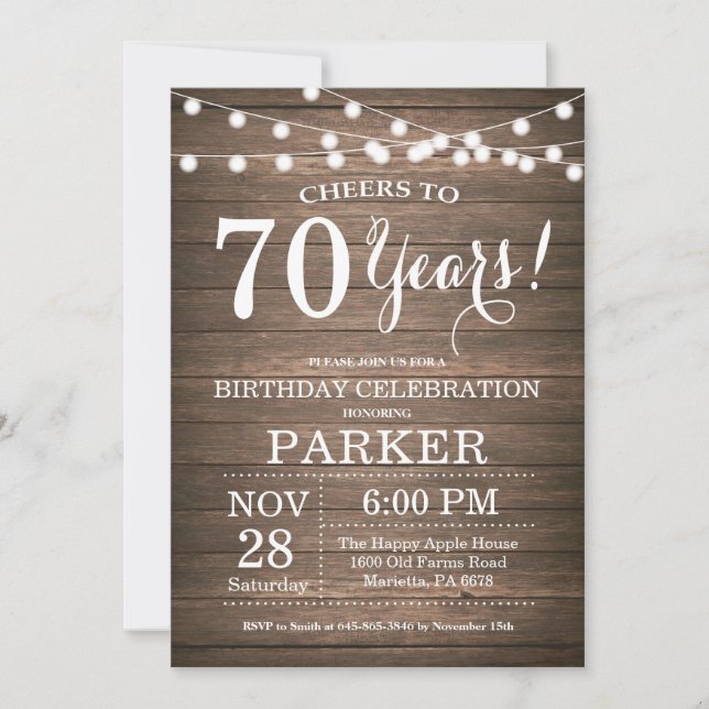 Rustic 70e anniversaire Invitation Bois (Devant)