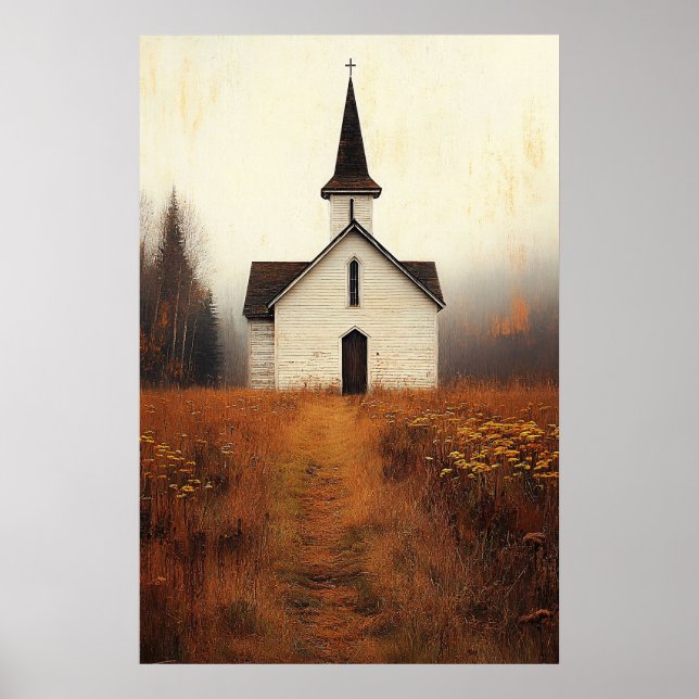 Rustic Abandoned Church Painting Poster (Vorne)
