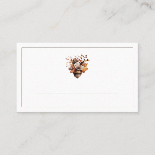 Rustic Acorn Floral White Fall Place Cards  Platzkarte (Vorderseite)