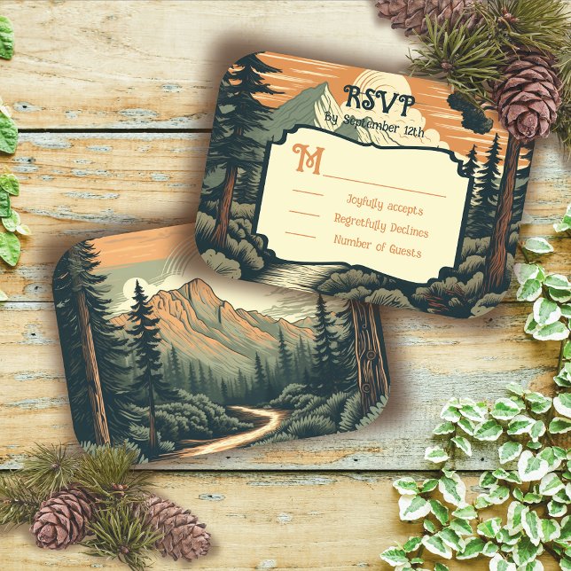 Rustic Adventure Mountain Forest Wedding RSVP (Créateur téléchargé)