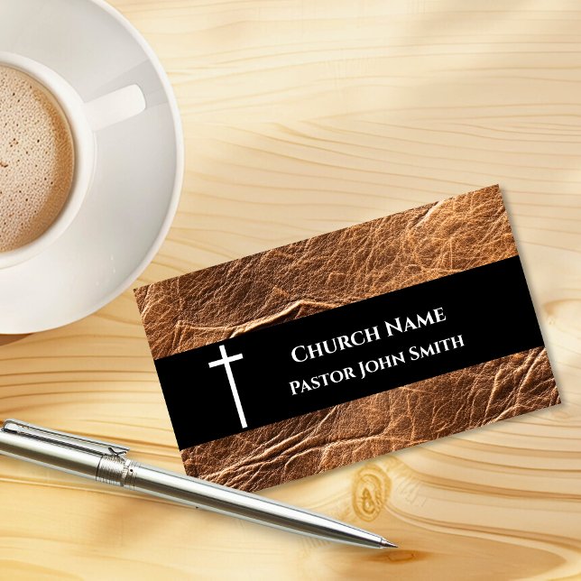 Rustic Aged Walnut Leather Church Visitenkarte (Rustic Aged Walnut Leather Church Business Card)
