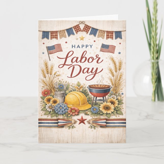 Rustic Americana Happy Labor Day Karte (Vorderseite)