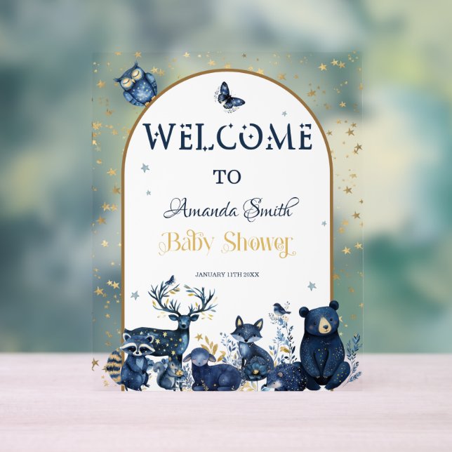 Rustic Animal Adventure Night Sky Baby Dusche Acrylschild (Neutral)