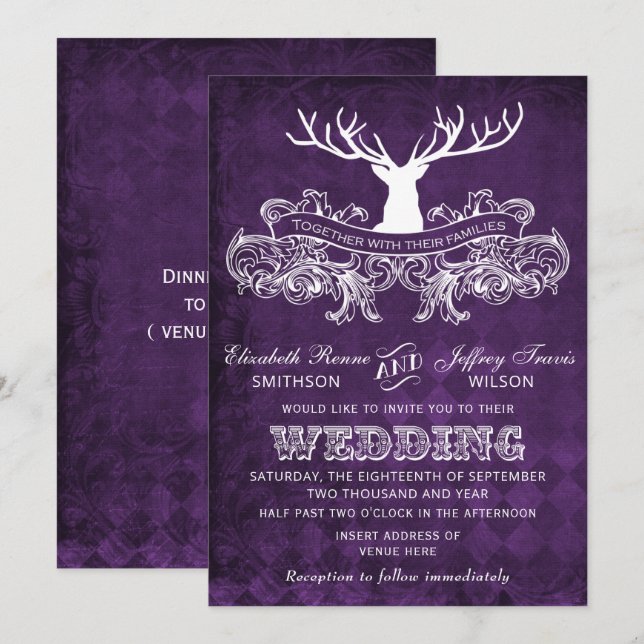 Rustic Antler, Deer Winter Woodland invitation de  (Devant / Derrière)