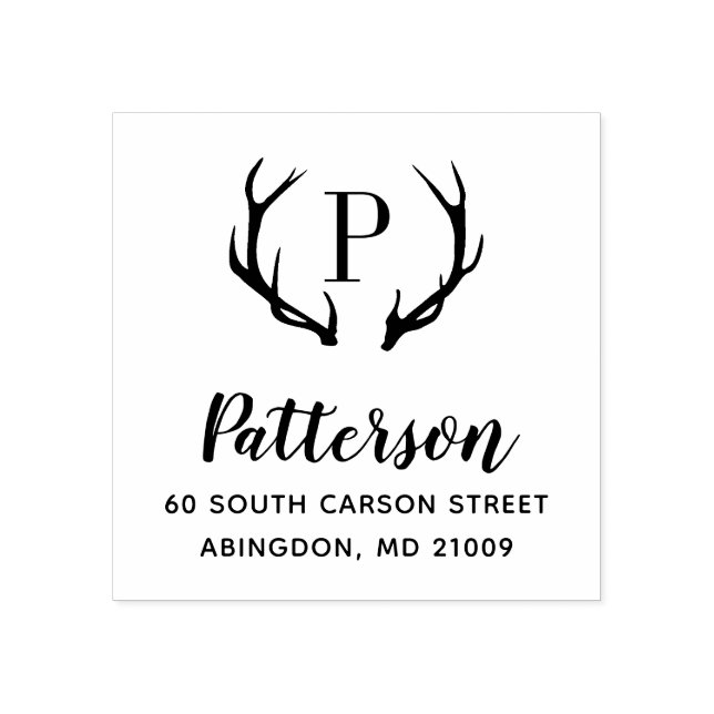 Rustic Antler Monogram Address Briefmarke Gummistempel (Prägung)