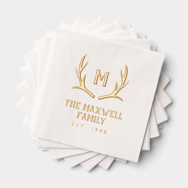 Rustic Antler Monogram Familienname etabliert Servietten Mit Folie (Insitu (Gestapelt))