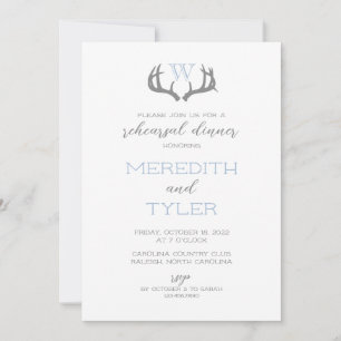 Rustic Antler Monogram Rehearsdîner Invitation