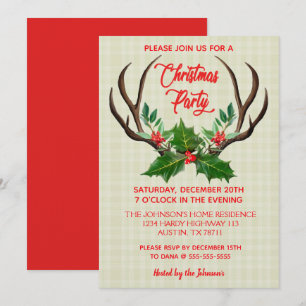 Rustic Antlers Christmas Party Einladung