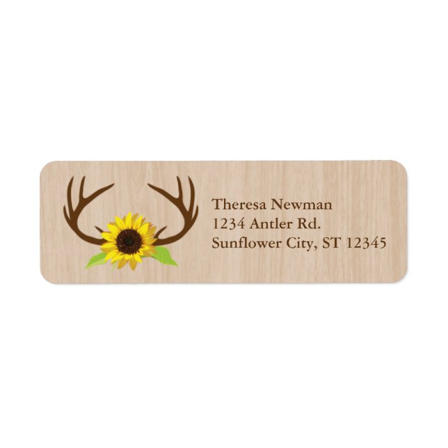 Rustic Antlers et Sunflowers Mariage Étiquette (Devant)