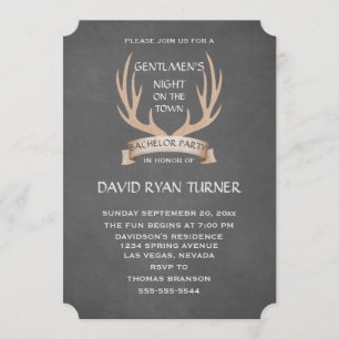 Rustic Antlers Ribbon Chalk Invitation du Bachelor