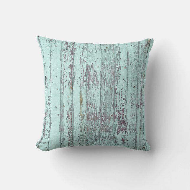 Rustic Aqua Barn Wood Kissen (Vorderseite)