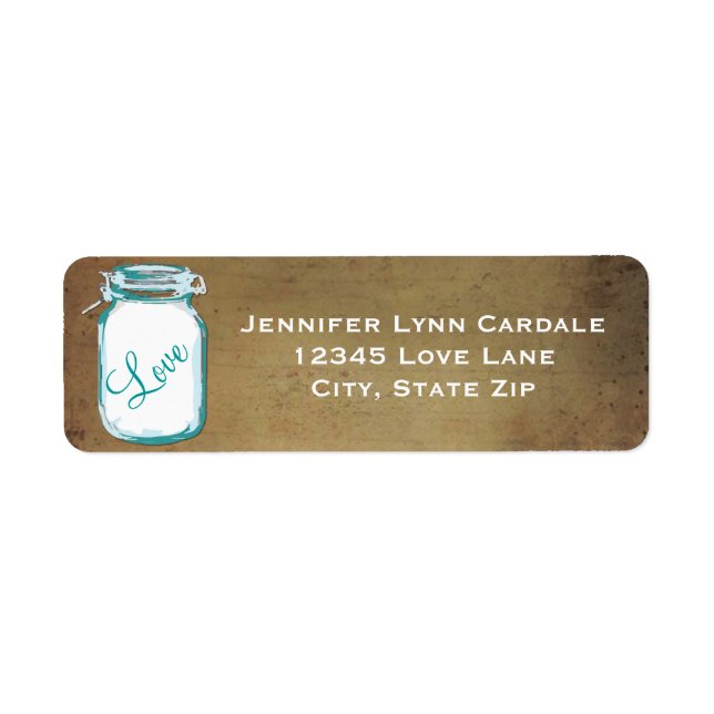 Rustic Aquamarin Brown Mason Jar Wedding Address L (Vorne)