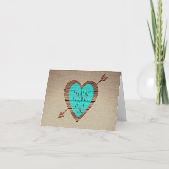 Rustic Aquamarin Heart Arrow Vielen Dank Anmerkung Dankeskarte (Vorderseite)