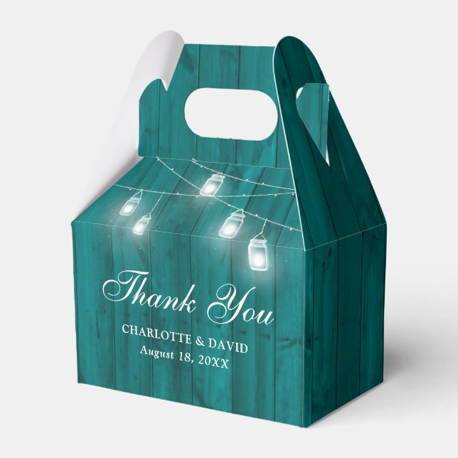 Rustic Aquamarin Wood Mason Jars Wedding Vielen Da Geschenkschachtel (Vorderseite)