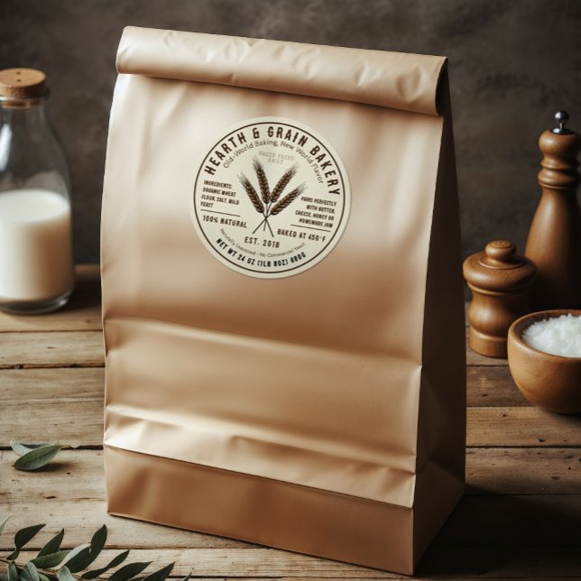 Rustic Artisan Boulangerie Ingrédient Étiquette Bl (Rustic modern bread sticker, with an organic feel. Features wheat logo)