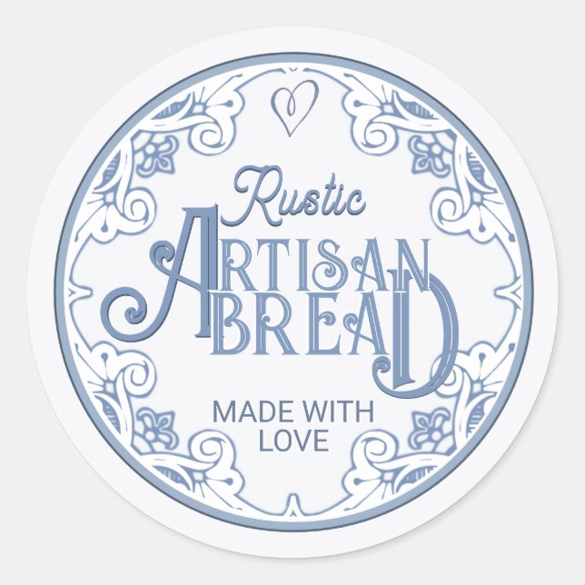 RUSTIC ARTISAN BREAD Freshed Baked Farmhouse Blue Runder Aufkleber (Vorderseite)