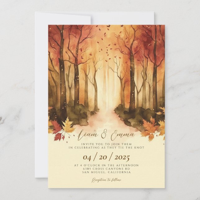 Rustic Automne Paysage Faire-part de mariage (Devant)