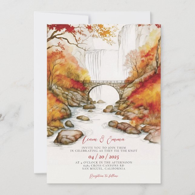 Rustic Automne Paysage Faire-part de mariage (Devant)