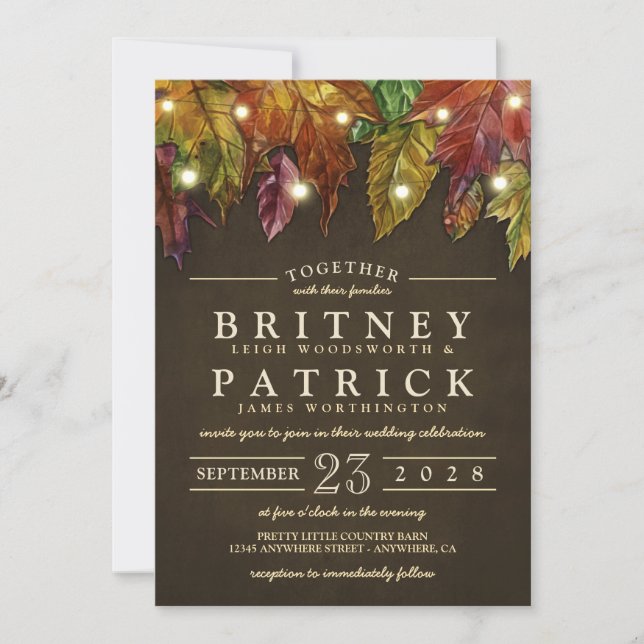 Rustic Automne quitte les invitations de mariage (Devant)