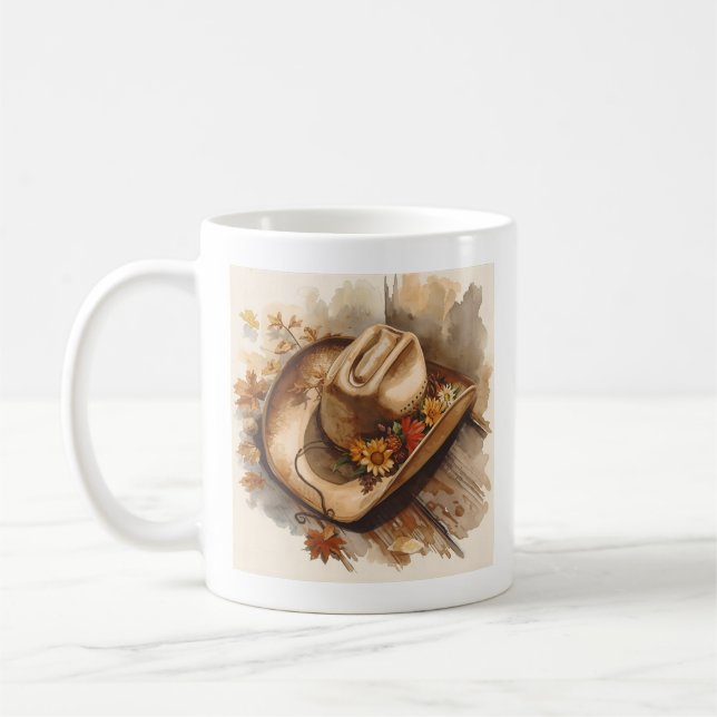 Rustic Autumn Cowboy Hat with Flowers Kaffeetasse (Links)
