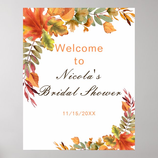 Rustic Autumn Fall Leaves Bridal Shower Welcome Poster (Vorne)