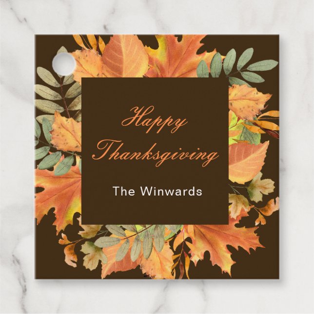 Rustic Autumn Fall Leaves Square Thanksgiving  Geschenkanhänger (Vorderseite)