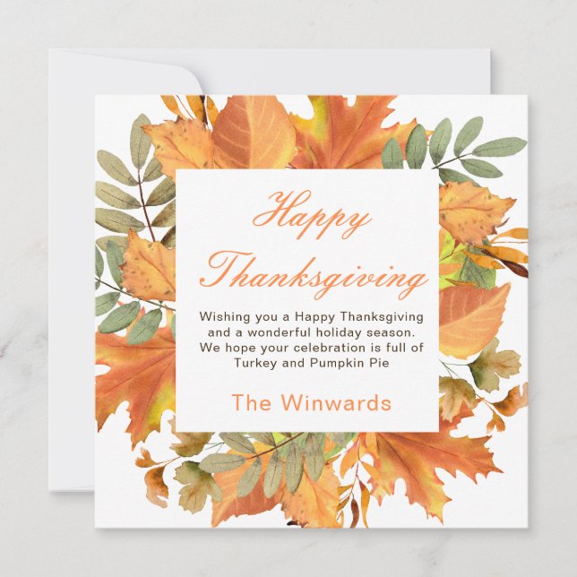 Rustic Autumn Fall Leaves Square Thanksgiving  Karte (Vorderseite)