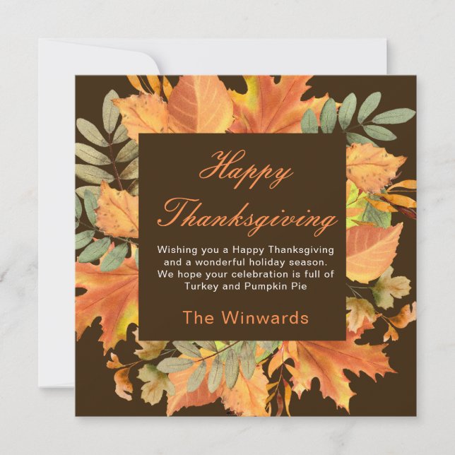 Rustic Autumn Fall Leaves Square Thanksgiving  Karte (Vorderseite)