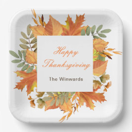 Rustic Autumn Fall Leaves Square Thanksgiving  Pappteller
