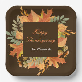Rustic Autumn Fall Leaves Square Thanksgiving  Pappteller