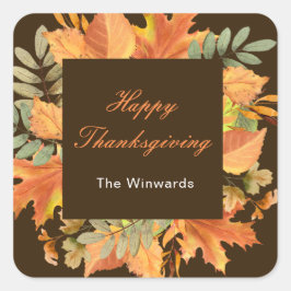 Rustic Autumn Fall Leaves Square Thanksgiving  Quadratischer Aufkleber