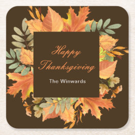 Rustic Autumn Fall Leaves Square Thanksgiving  Rechteckiger Pappuntersetzer