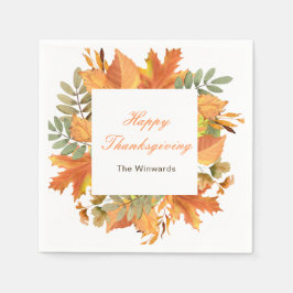 Rustic Autumn Fall Leaves Square Thanksgiving  Serviette