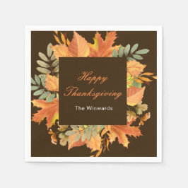 Rustic Autumn Fall Leaves Square Thanksgiving  Serviette