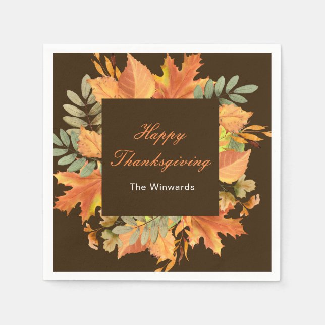 Rustic Autumn Fall Leaves Square Thanksgiving  Serviette (Vorderseite)
