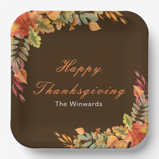 Rustic Autumn Fall Leaves Thanksgiving Party Pappteller (Vorderseite)