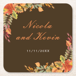 Rustic Autumn Fall Leaves Wedding Thank You Rechteckiger Pappuntersetzer