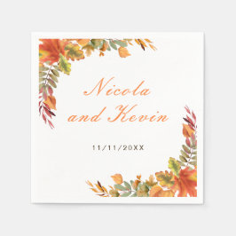 Rustic Autumn Fall Leaves Wedding Thank You Serviette