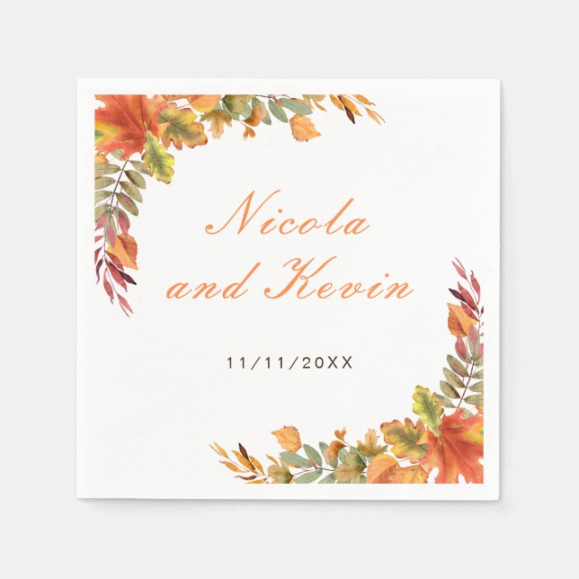Rustic Autumn Fall Leaves Wedding Thank You Serviette (Vorderseite)