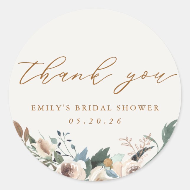 Rustic Autumn Floral Bridal Shower Favor Runder Aufkleber (Vorderseite)