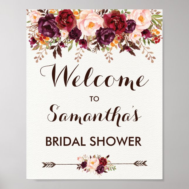 Rustic Autumn Floral Bridal Wedding Baby Shower Poster (Vorne)