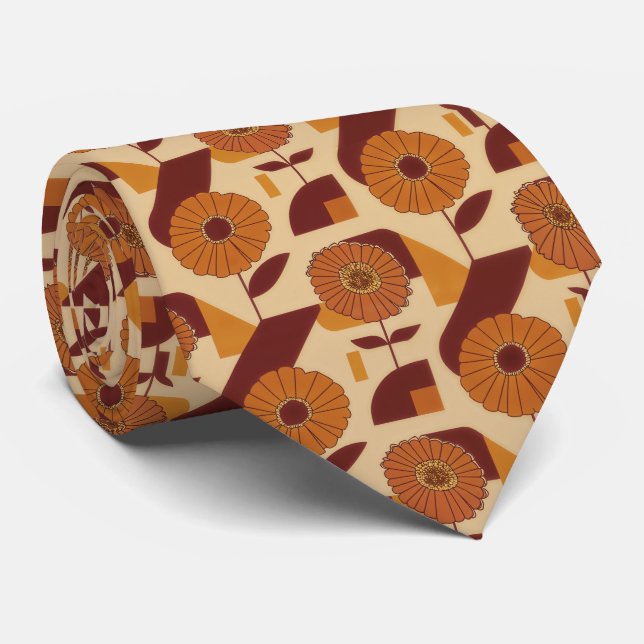 Rustic Autumn Floral Geometric Pattern (3) Krawatte (Gerollt)